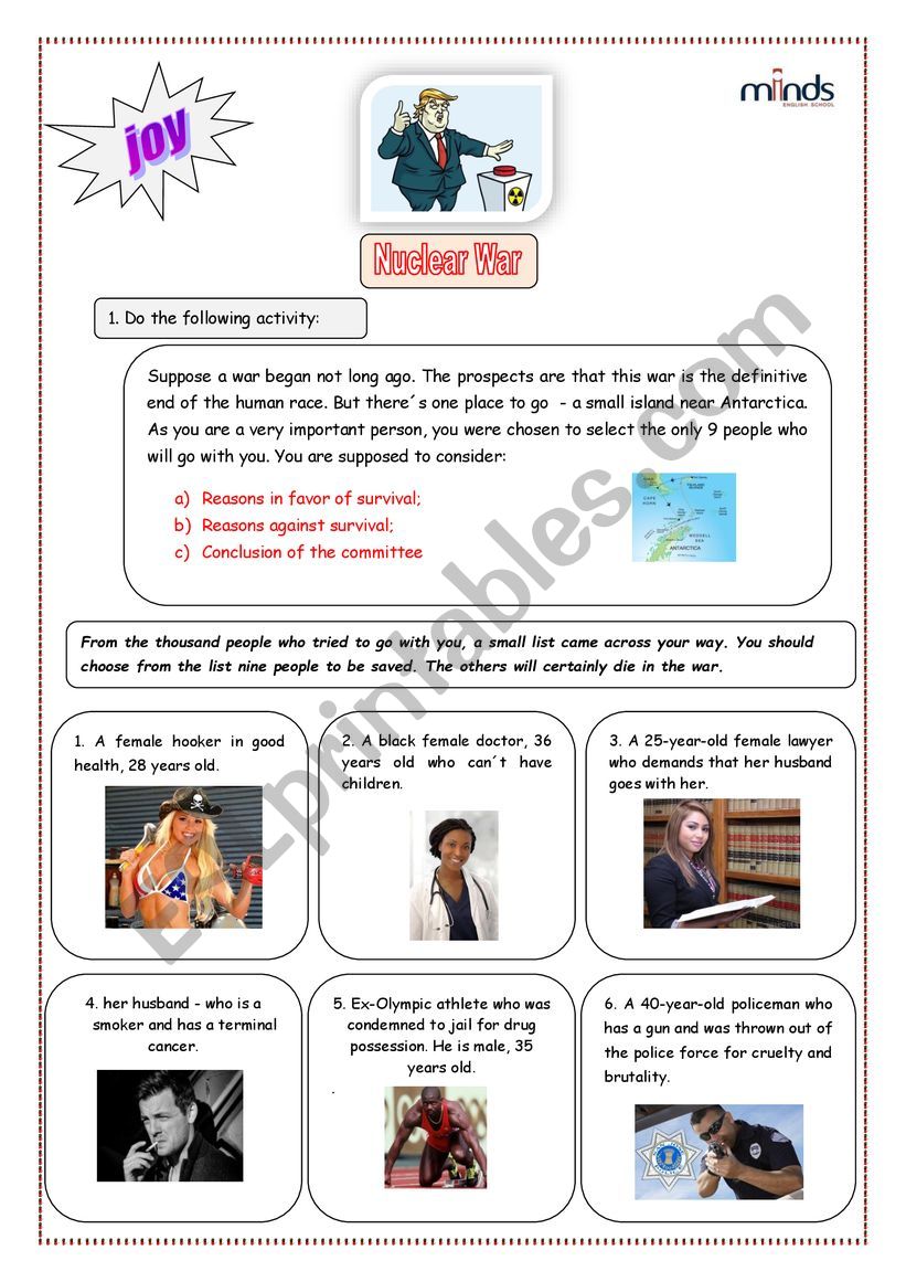 NUCLEAR WAR worksheet