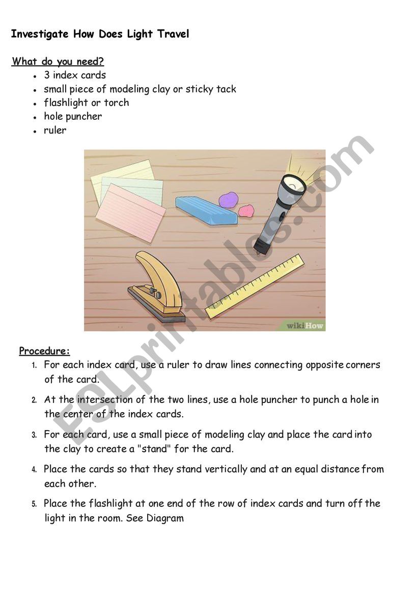 How does light travel worksheet