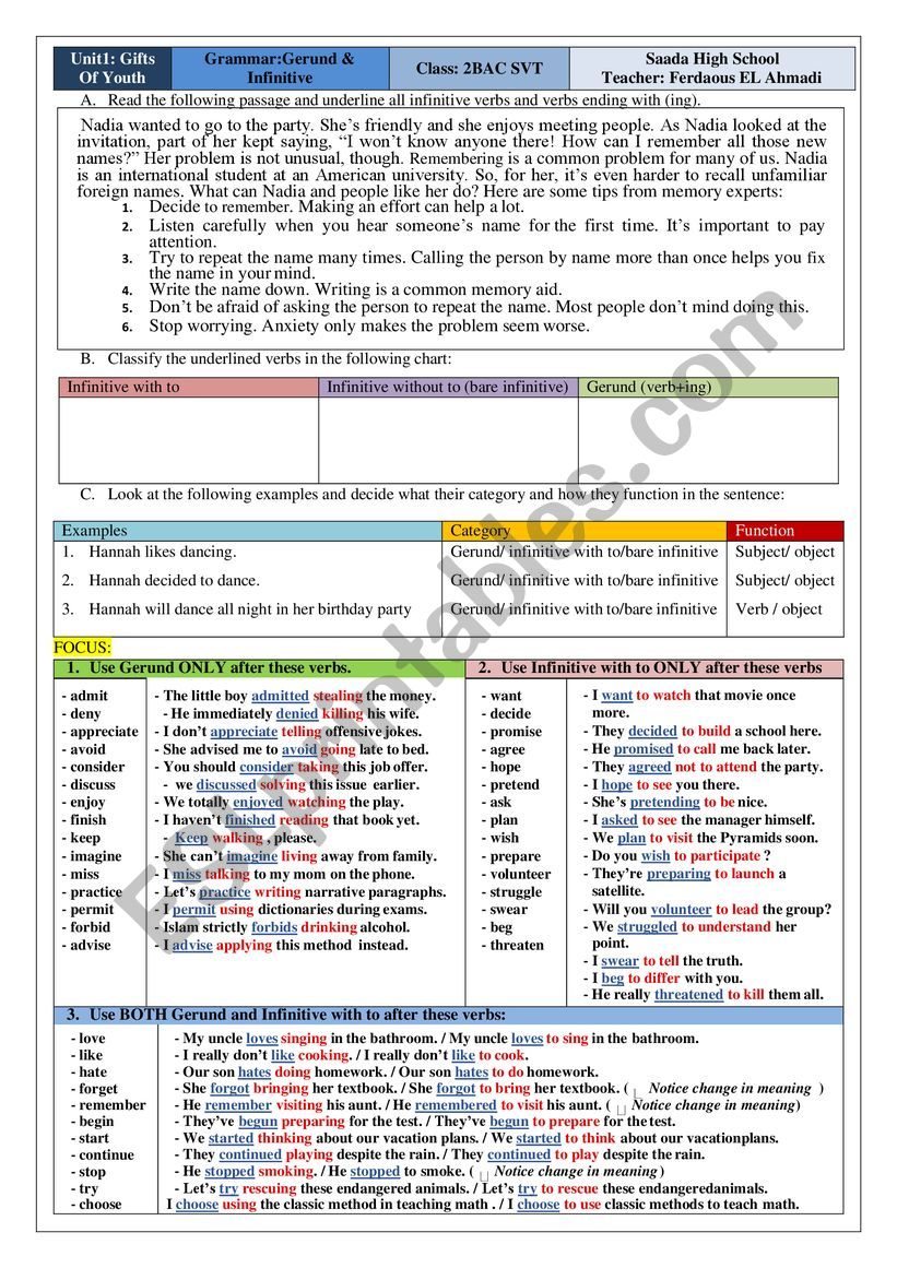 gerunds infinitives worksheet