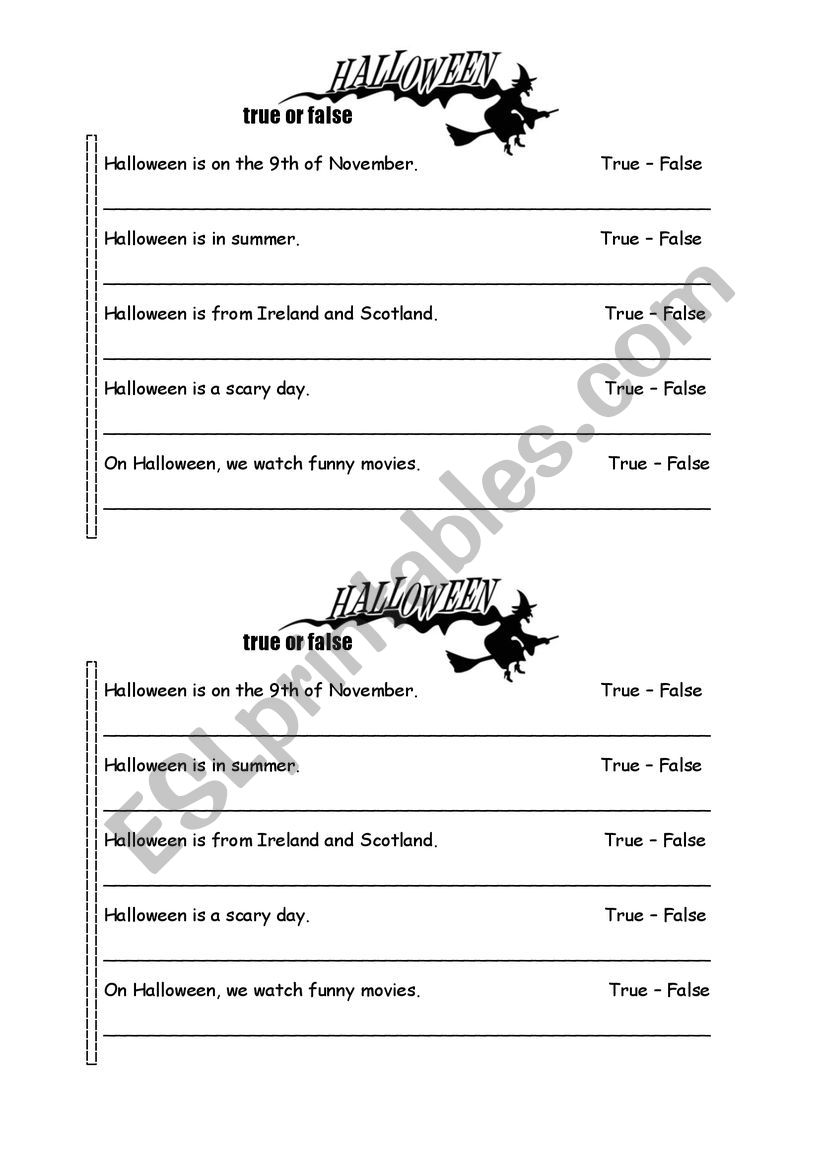 Halloween - true or false worksheet