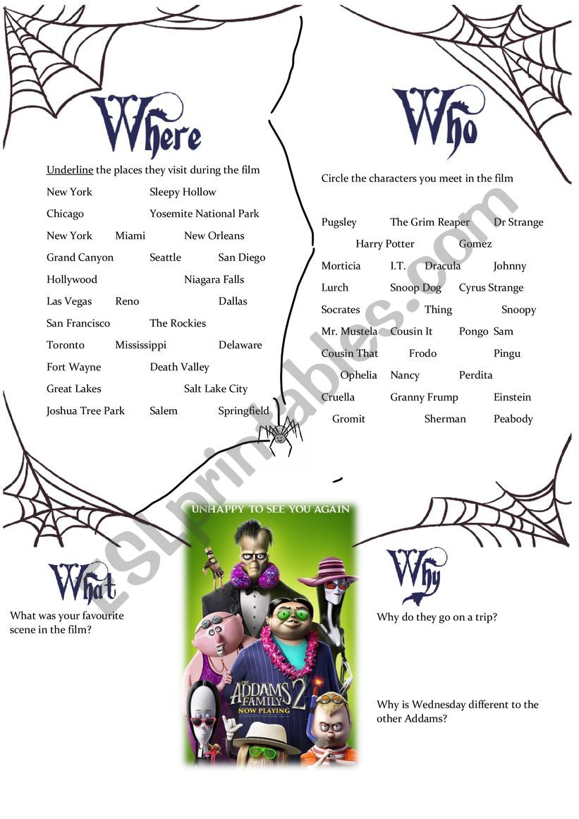 Addams Family 2 worksheet