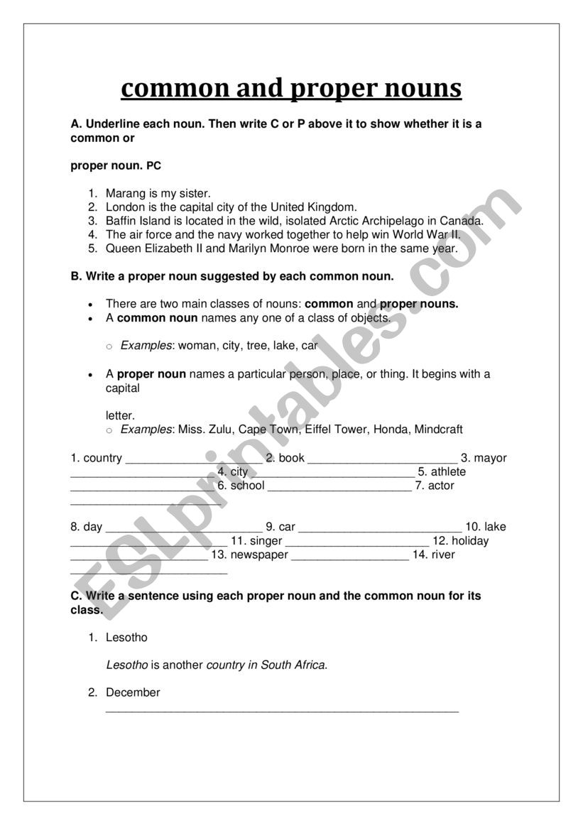 Nouns - ESL worksheet by sherarose45