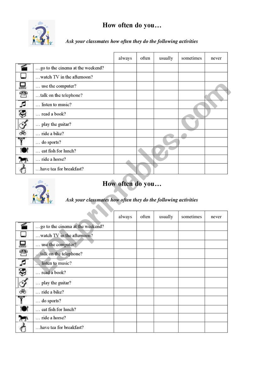 How often do you... worksheet