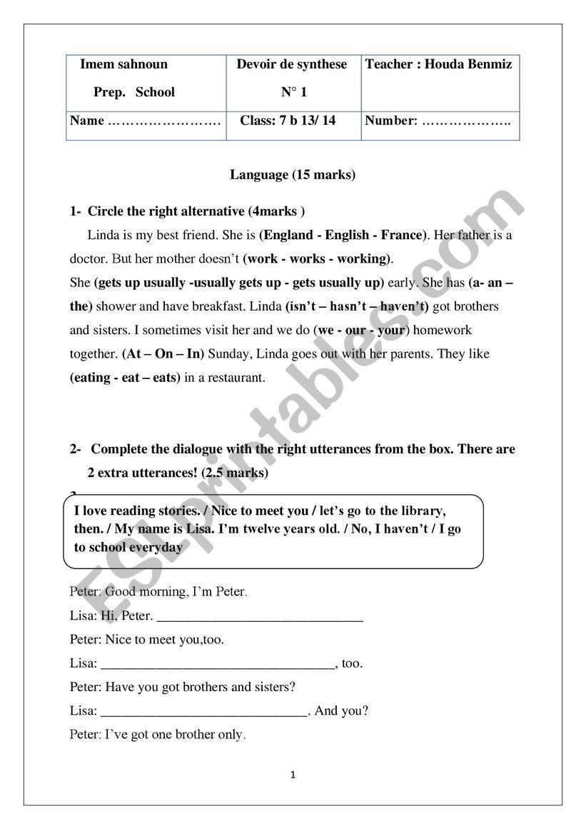 7th 1st etrm worksheet