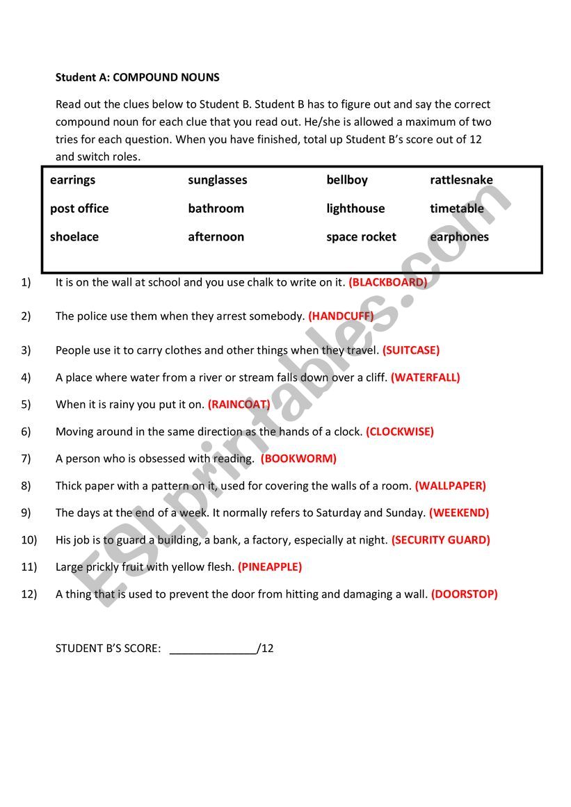 Compound Nouns (Pair Practice)