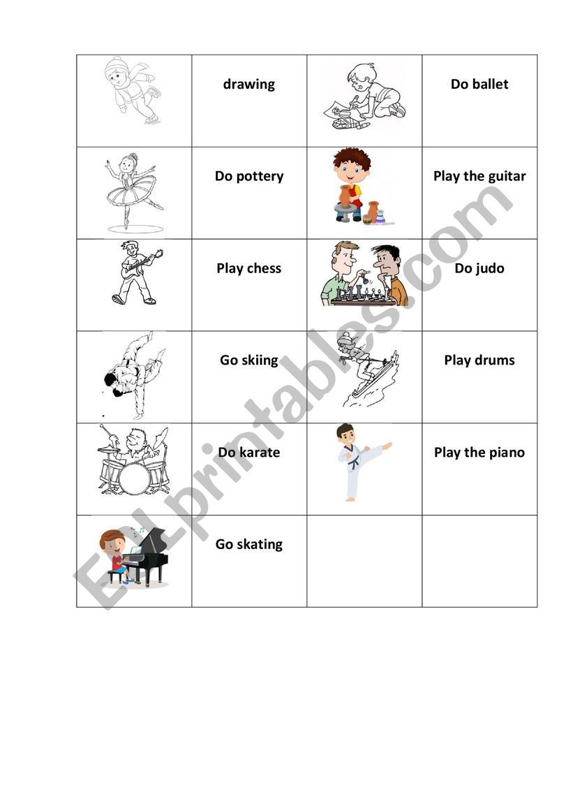 Hobby domino worksheet