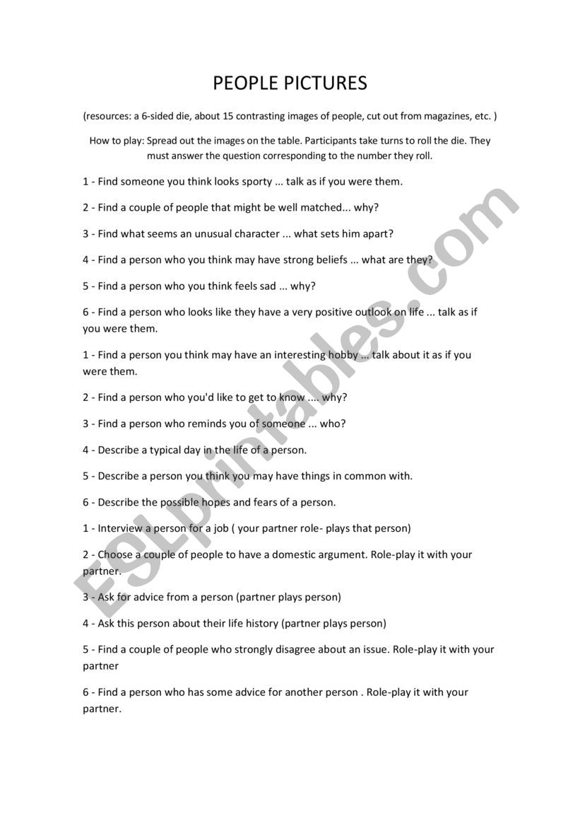 People Pictures worksheet