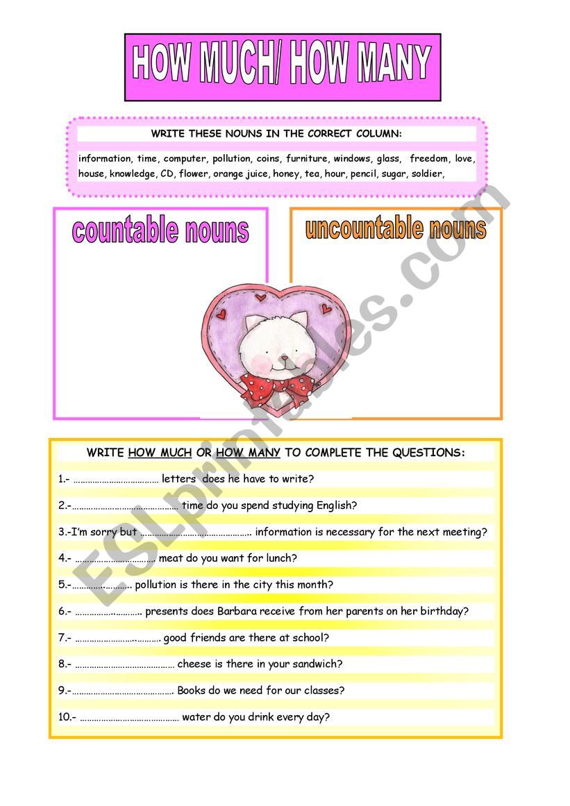 Count No count questions worksheet