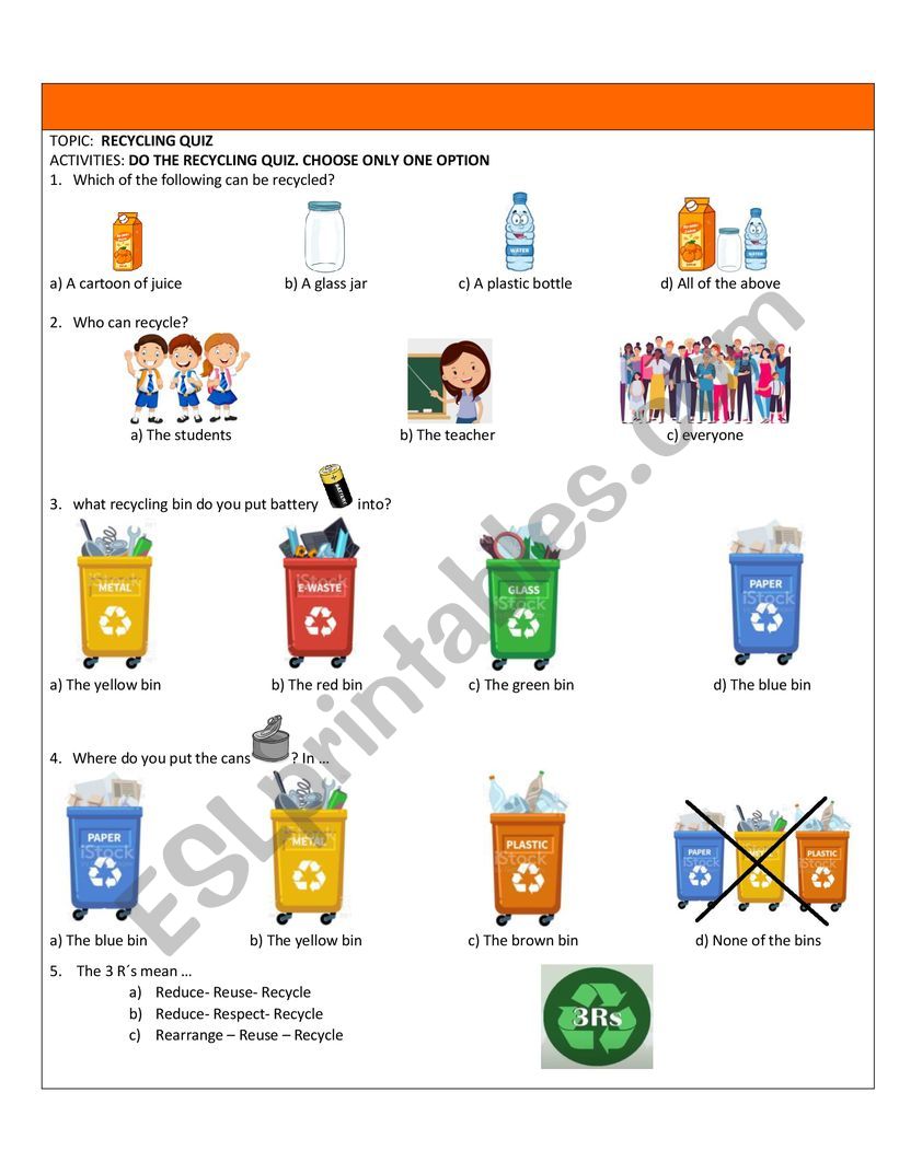 Recycling worksheet