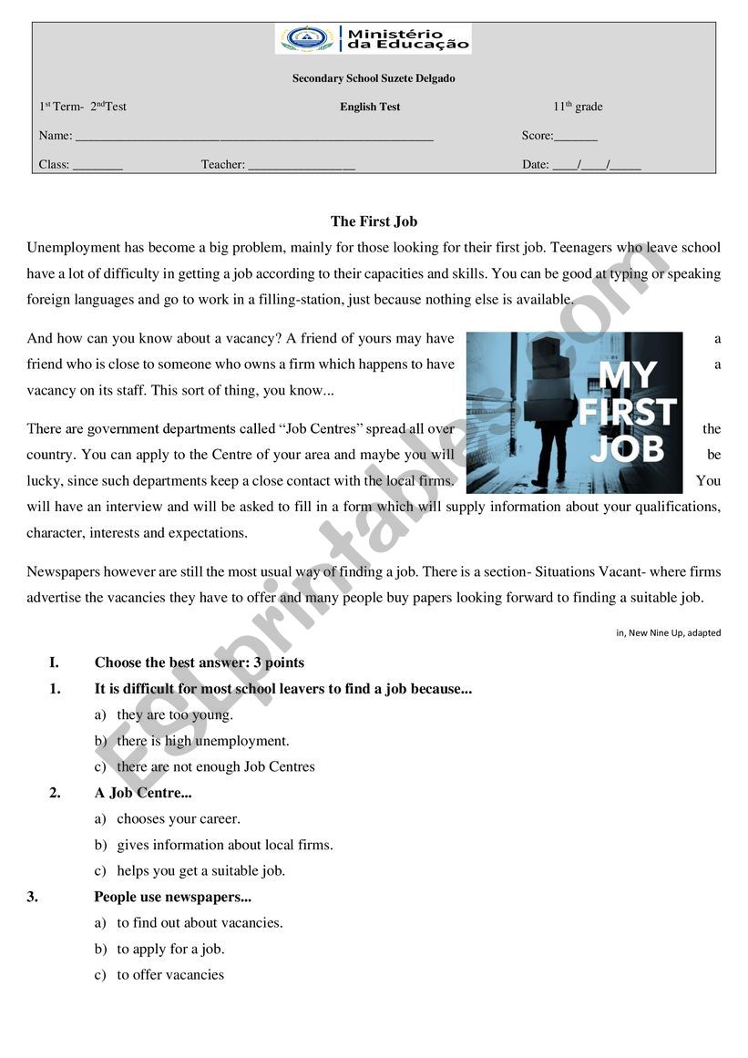 11th grade  worksheet