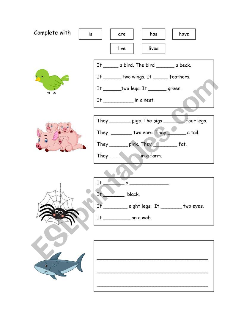 ANIMAL DESCRIPTIONS worksheet