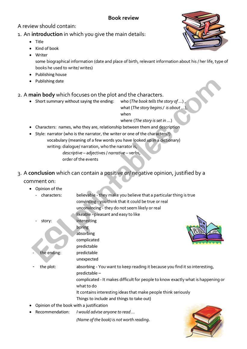 book review worksheet