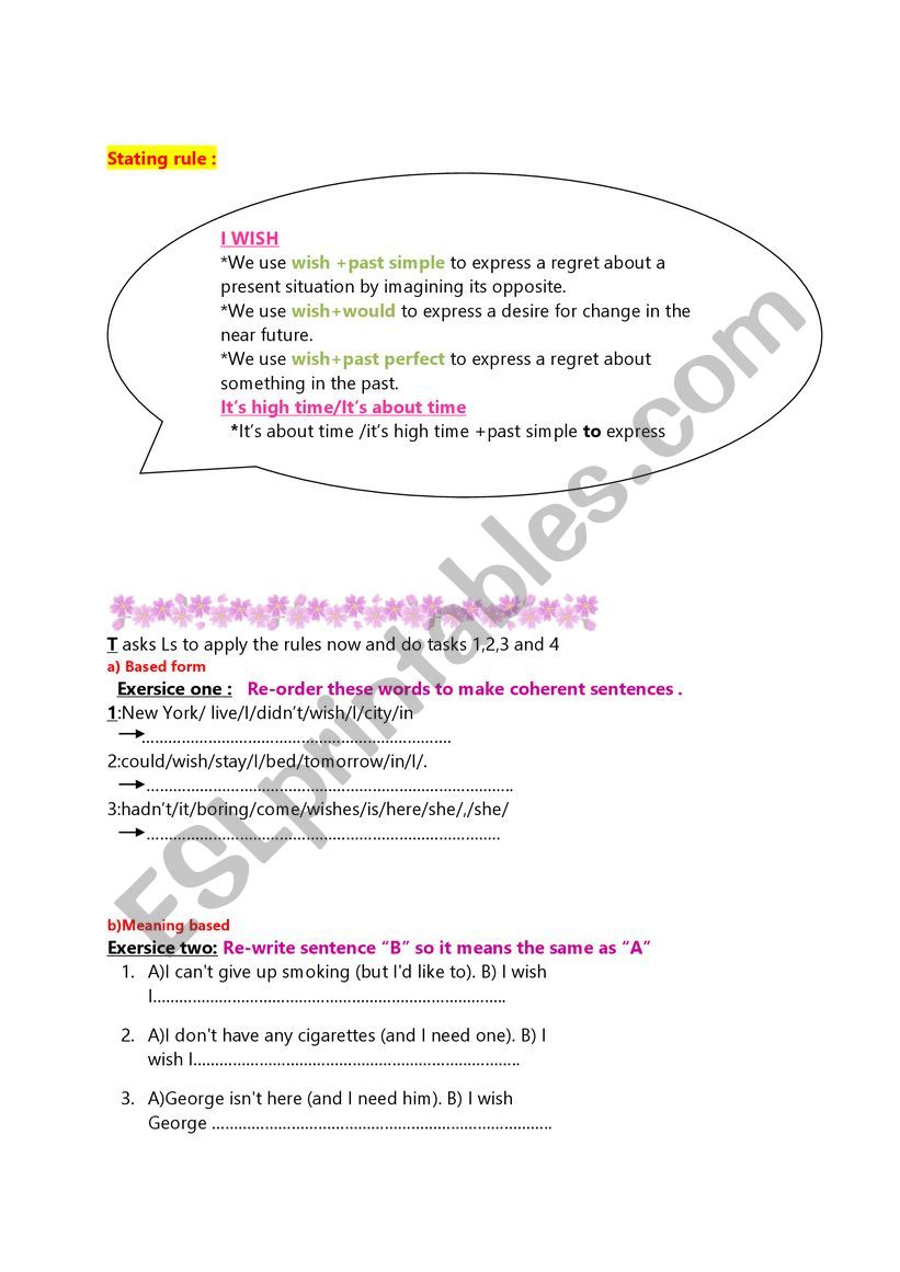 Expressing wishes worksheet