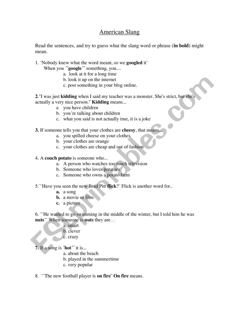 American slang worksheet