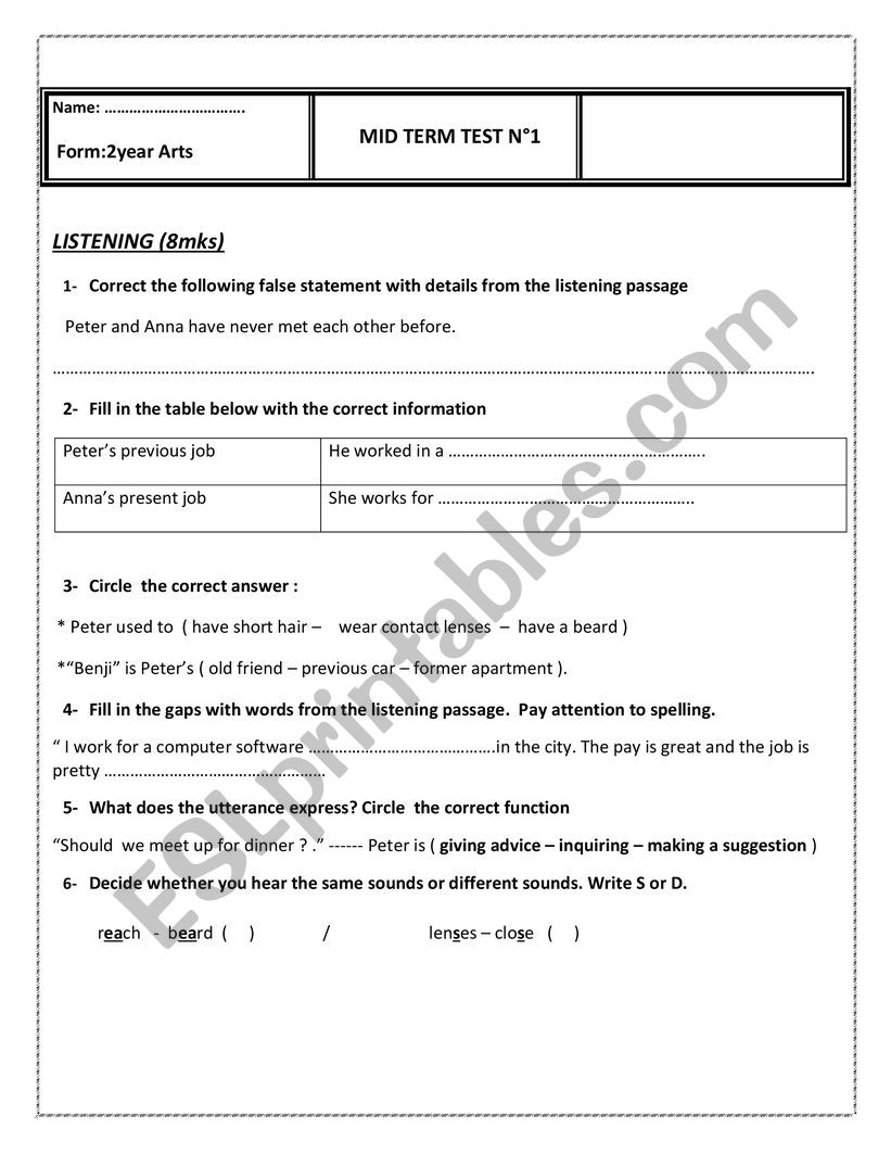 mid term test n1 -  worksheet