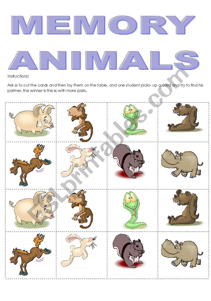ANIMALS MEMORY  worksheet