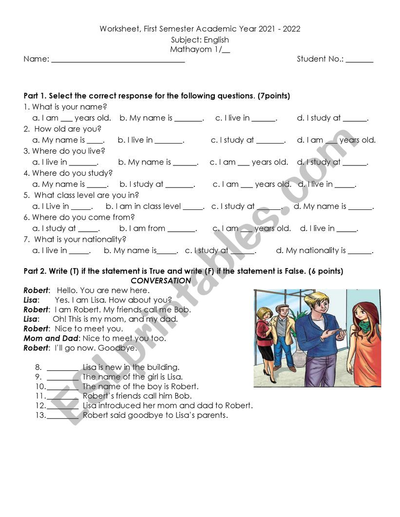 Worksheet for M1 worksheet