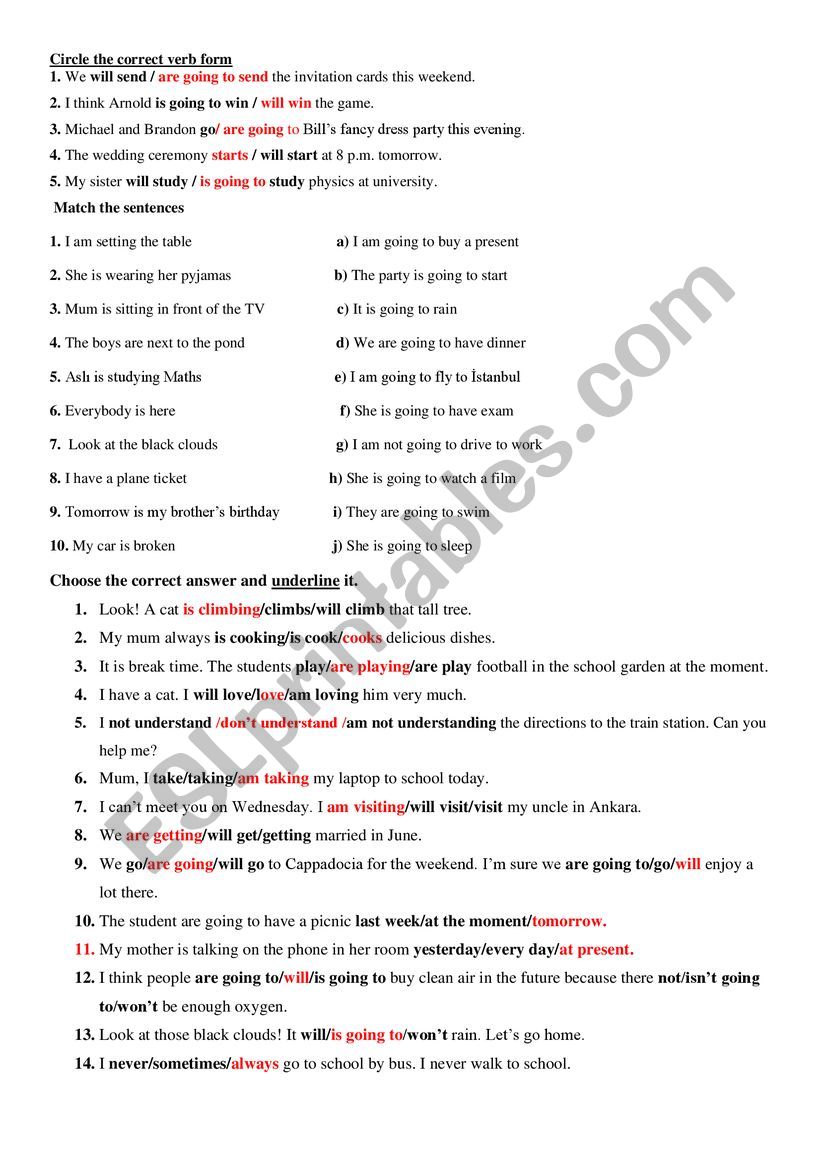 present simple&present continuous&future tense worksheet