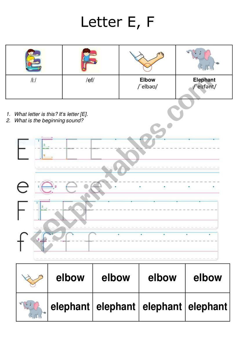 Letter E, F worksheet