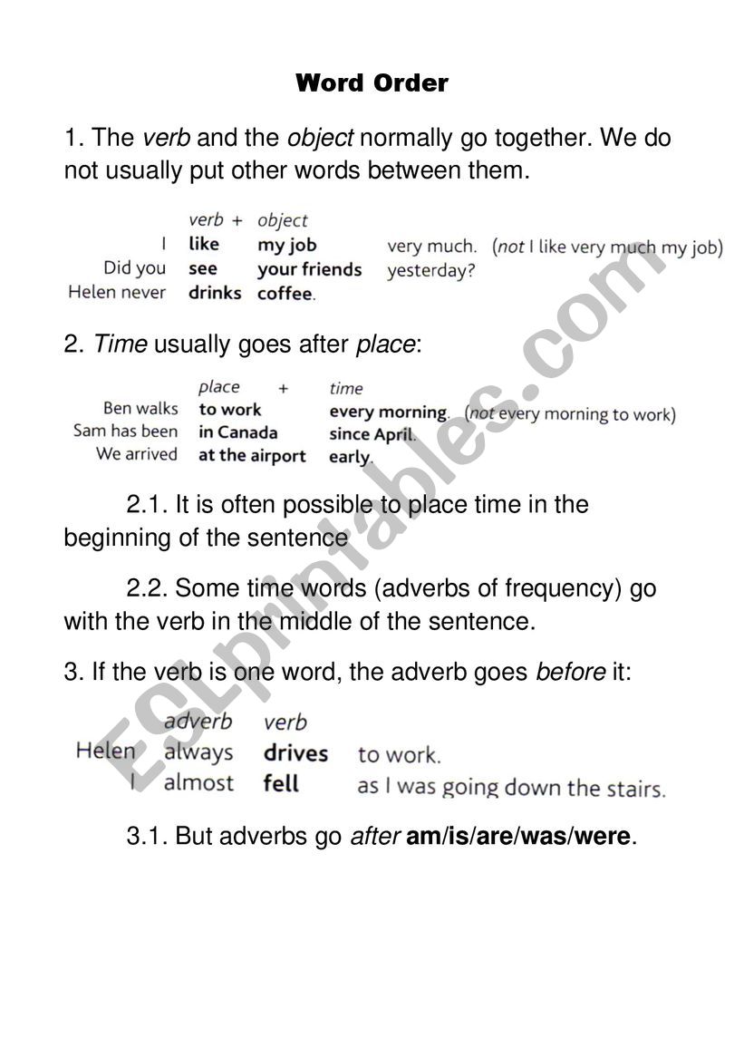 Word Order Rules worksheet