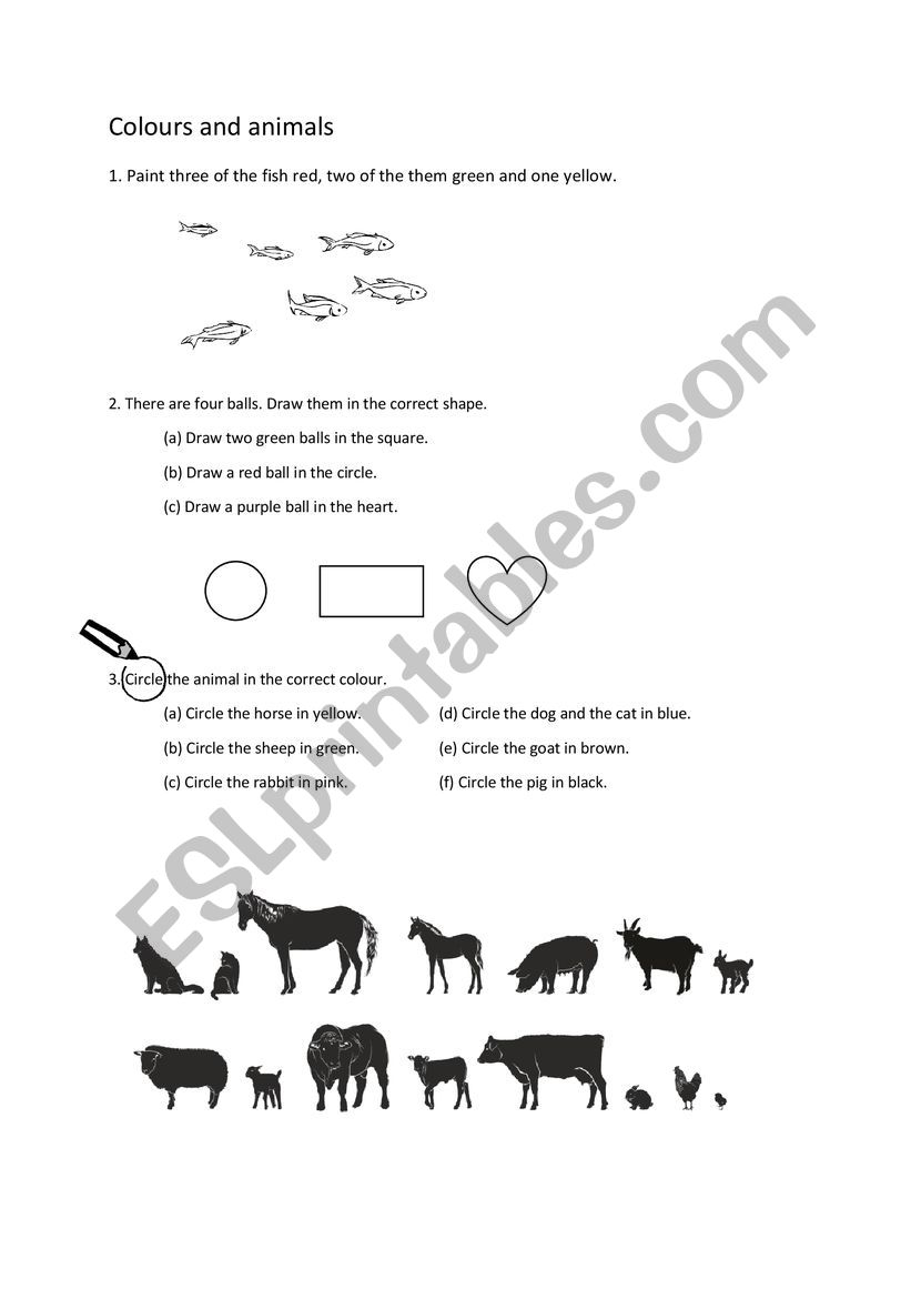 Colours and animals worksheet