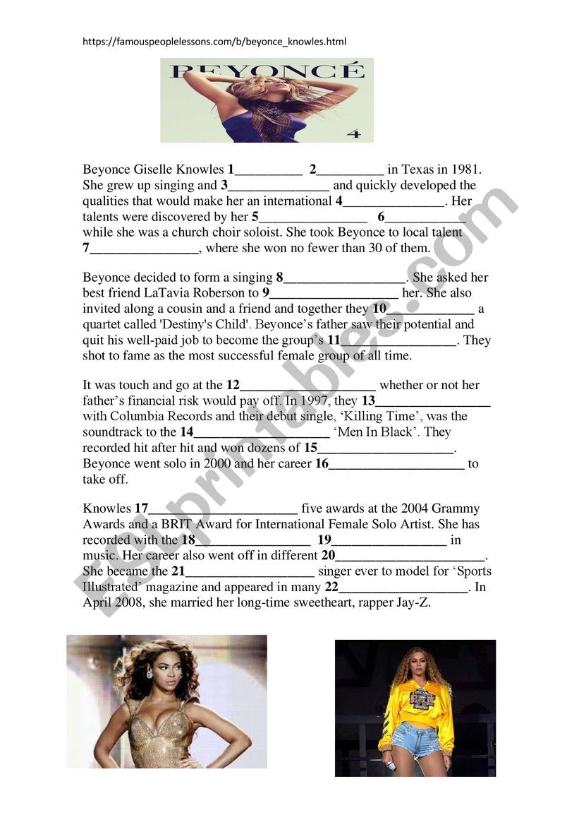 Beyonce Biography worksheet