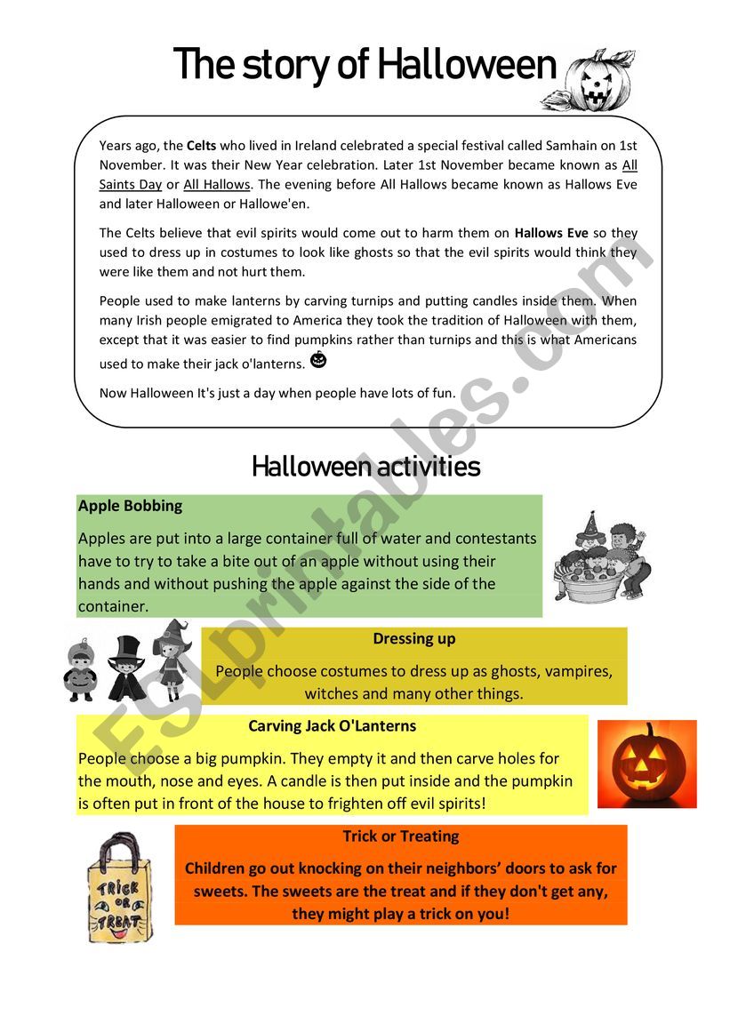 History of halloween worksheet