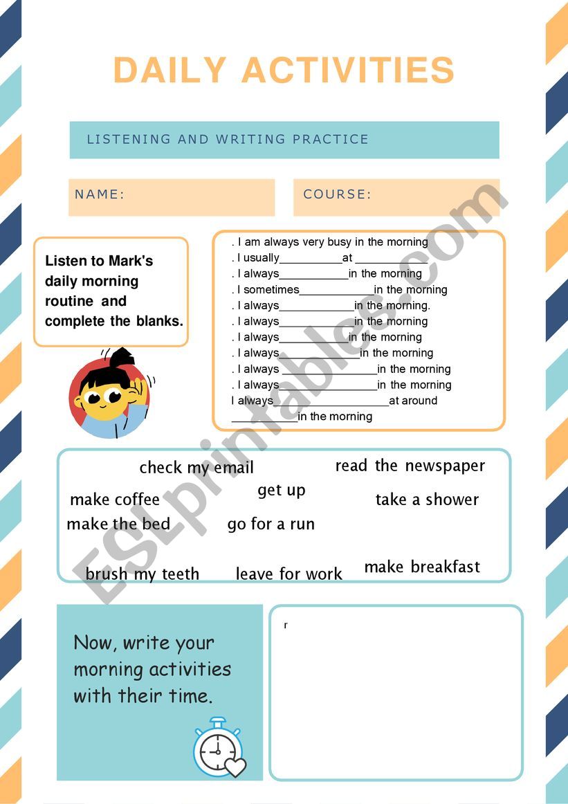 Daily activities - routines worksheet