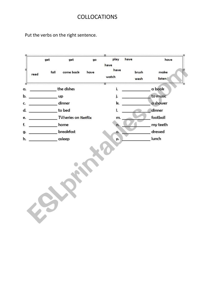 Collocations worksheet