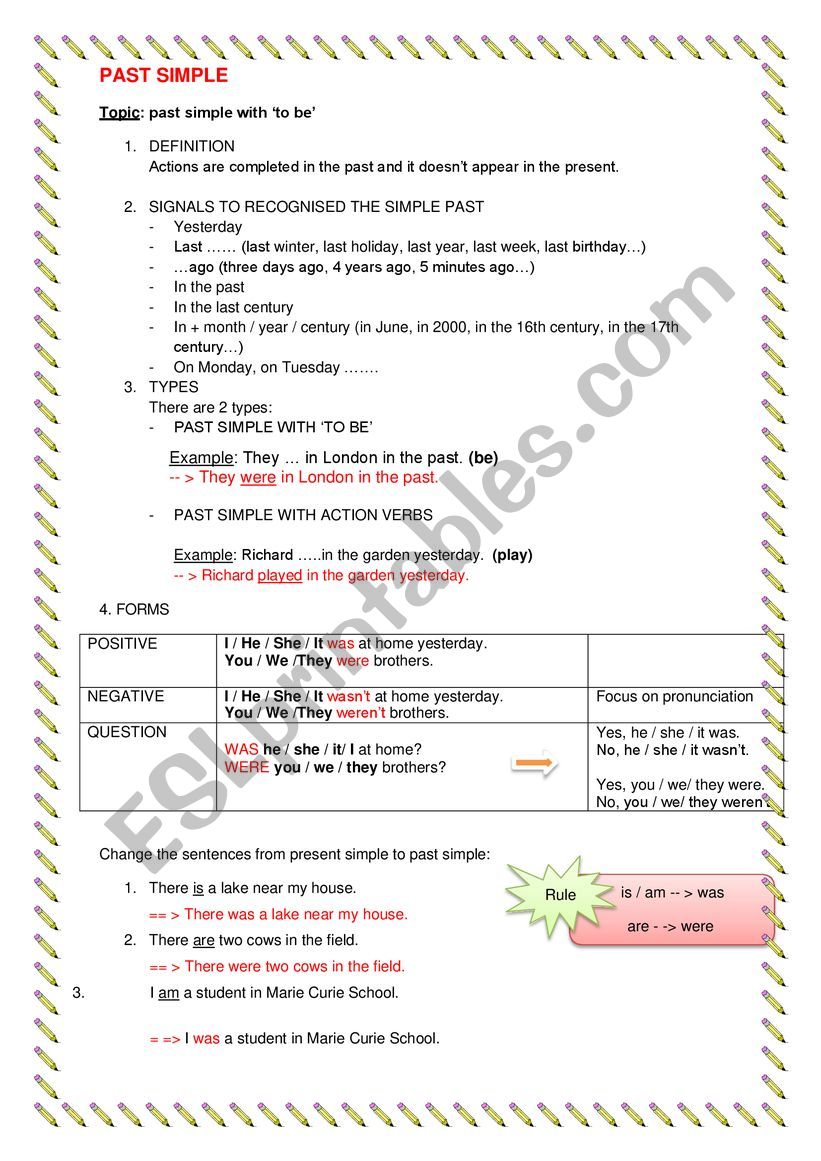 Past Simple with �To be� worksheet