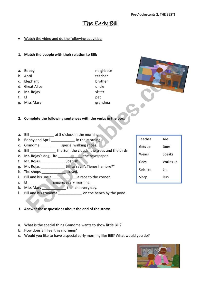 The Early Bill worksheet