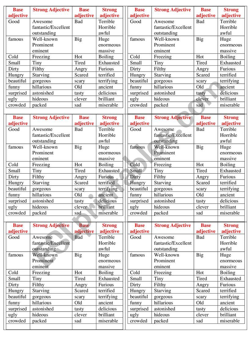 Strong Adjectives List ESL Worksheet By Ibrahimkhalil