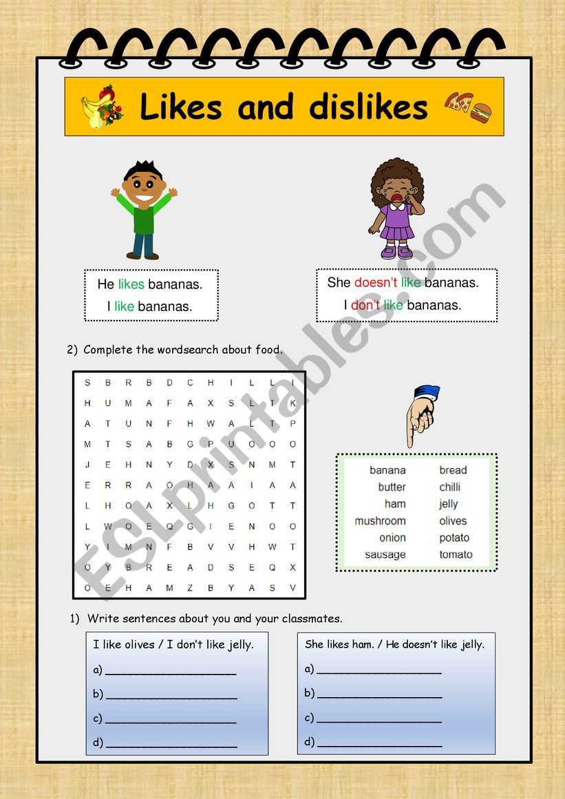 Likes and dislikes worksheet