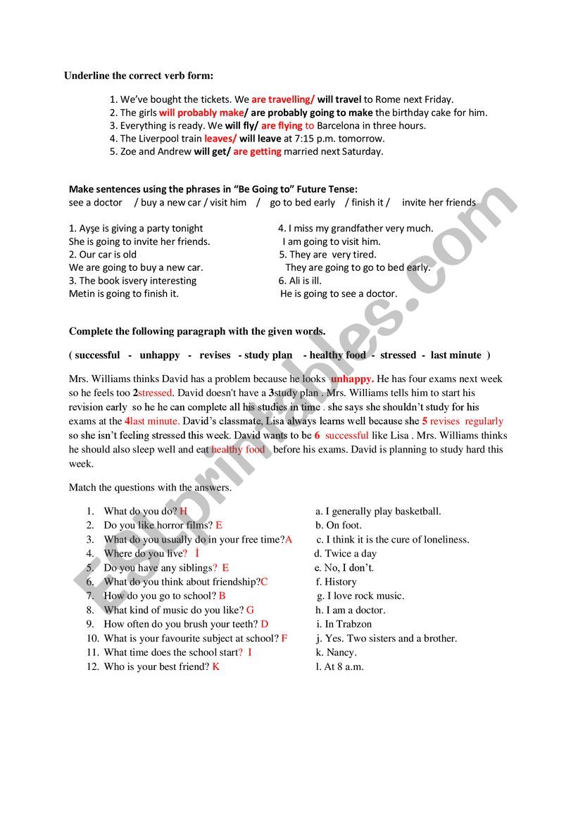 Present Simple&Future Tense Worksheet 2