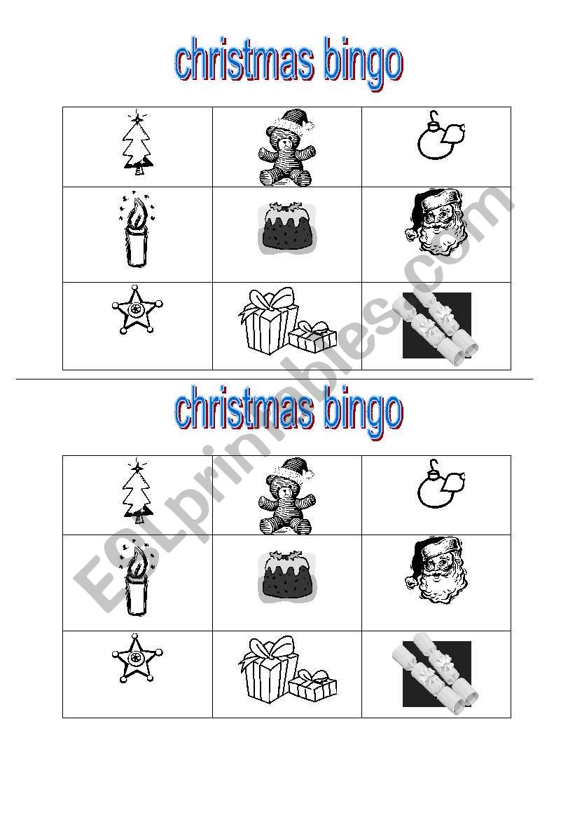 Christmas bingo worksheet