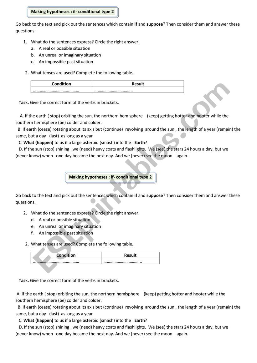 Conditional type II worksheet