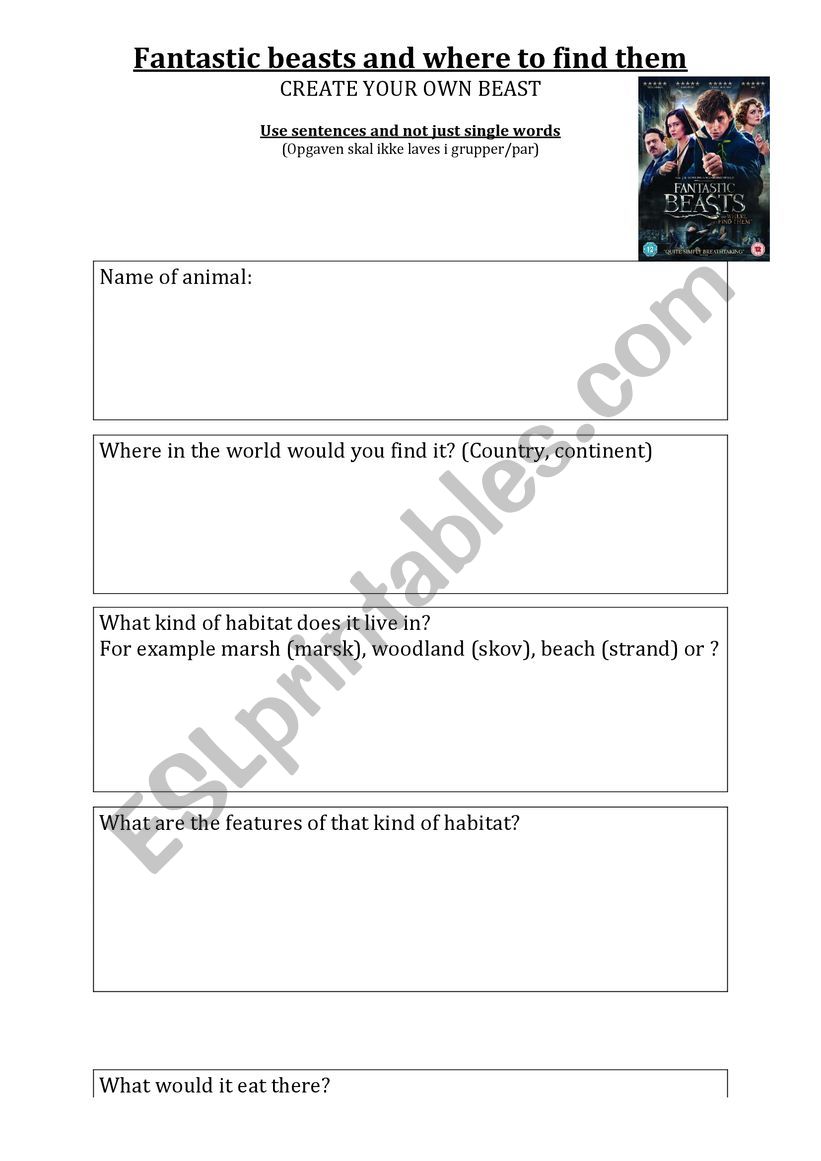 Fantastic beasts worksheet