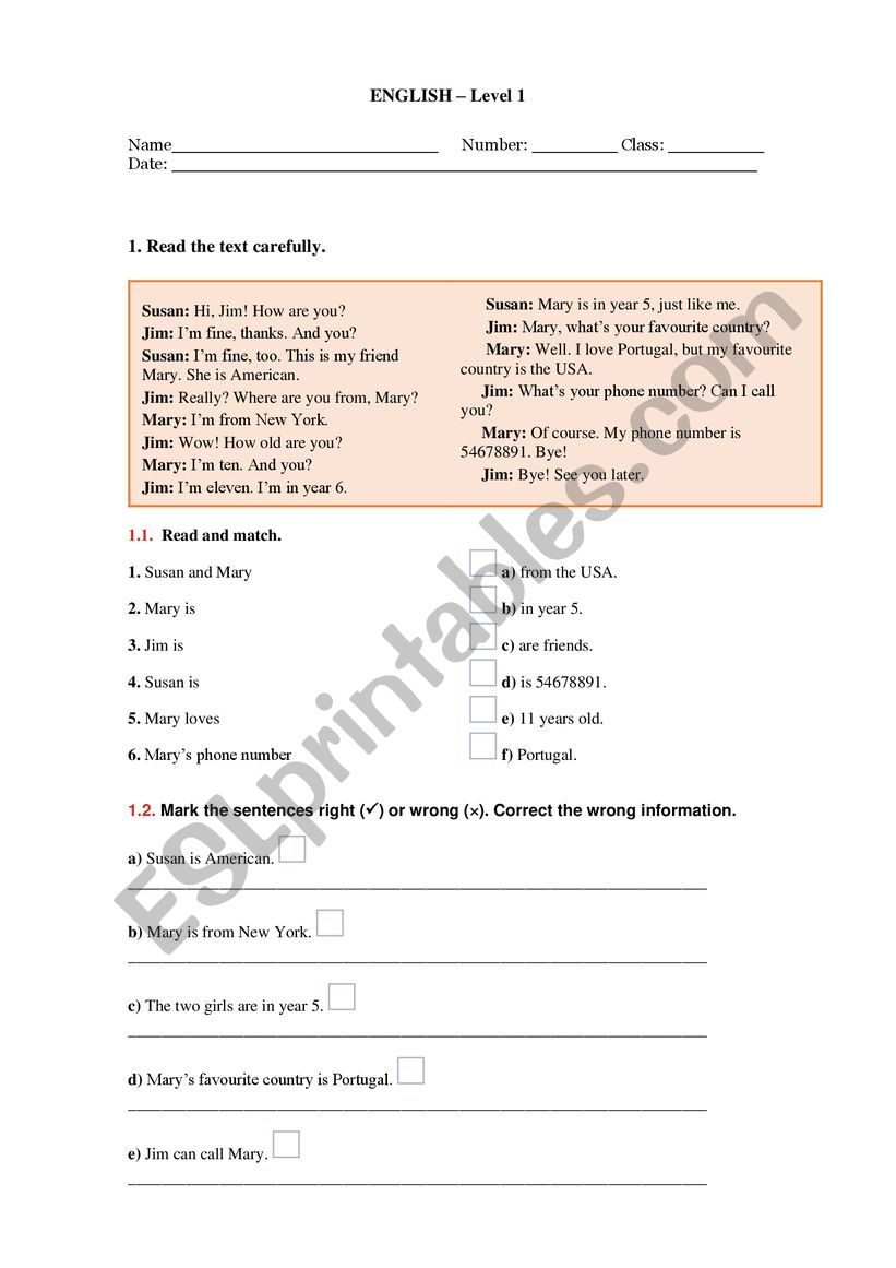 Giving personal information worksheet
