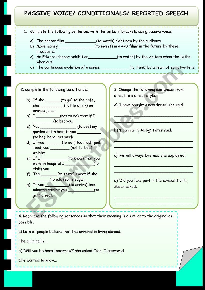 PASSIVE CONDITIONALS REPORTED worksheet