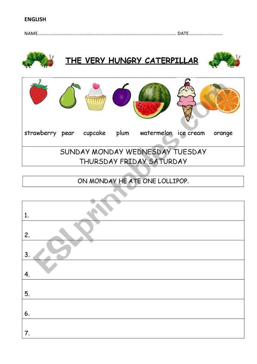 THE VERY HUNGRY CATERPILLAR worksheet