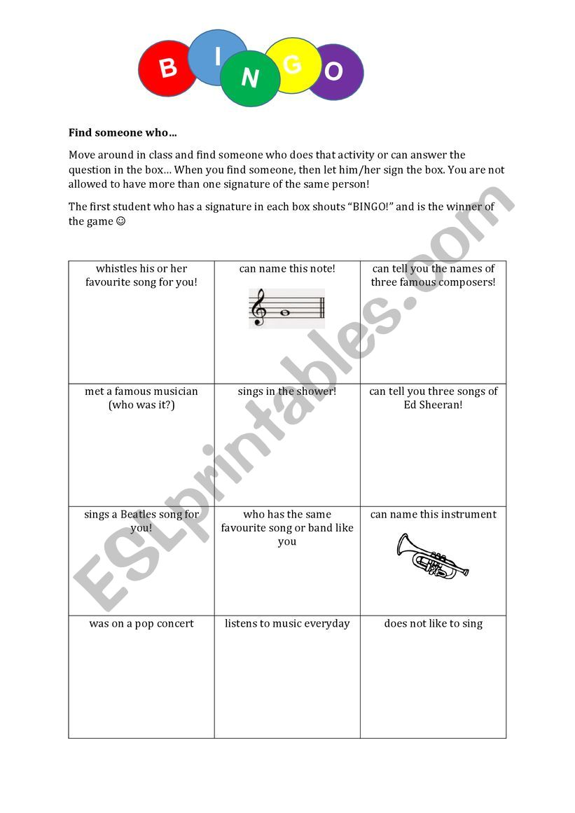 Find someone who worksheet