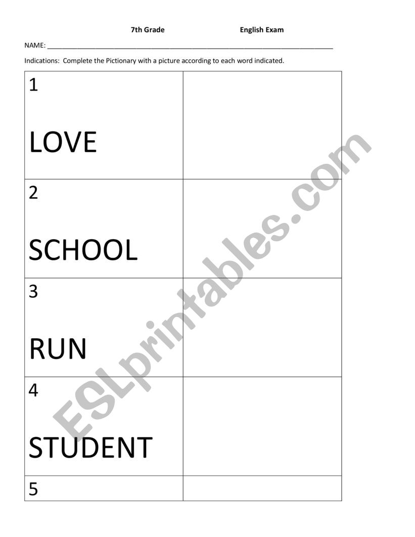 Pictionary worksheet