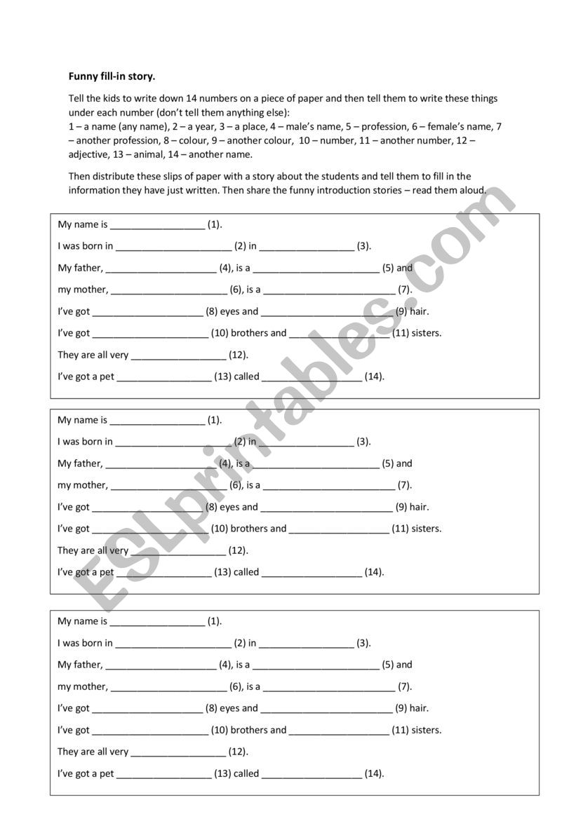 Introducing myself - funny fill-in story