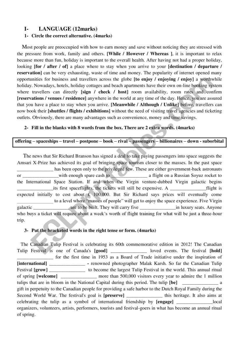 Language tasks Bac mid term 1 test 2021