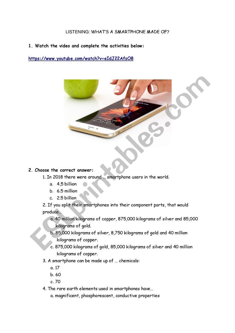 Whats a Smartphone Made of? worksheet