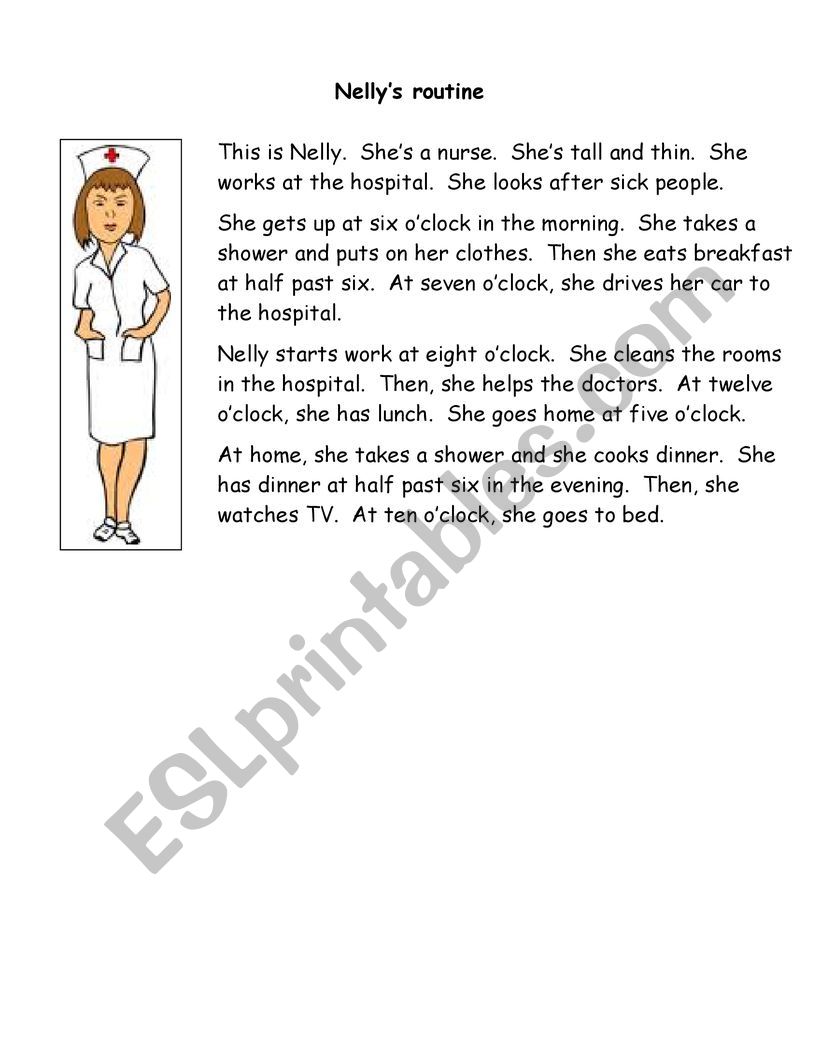 Nelly the nurse worksheet