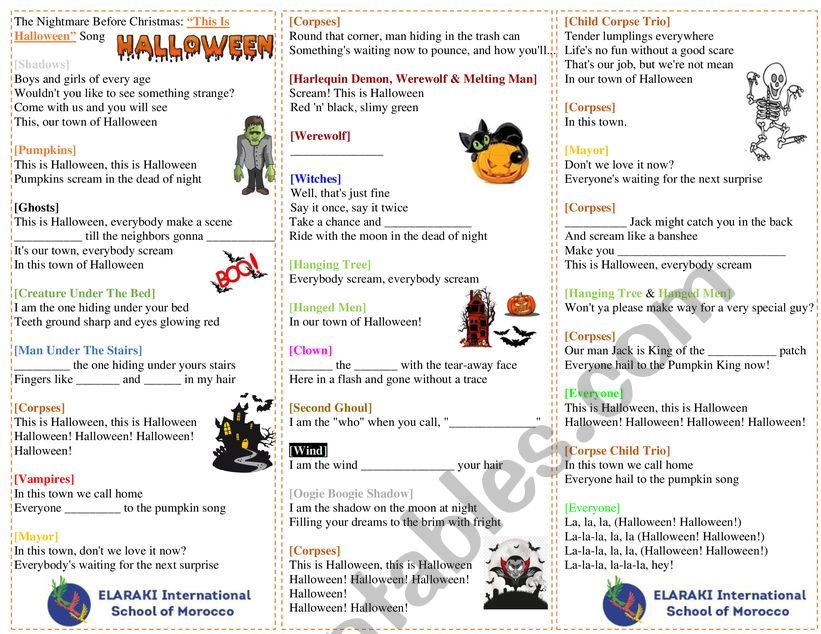 Halloween song worksheet