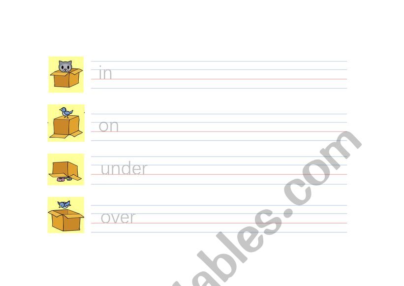 Simple preposition words or phrases tracing