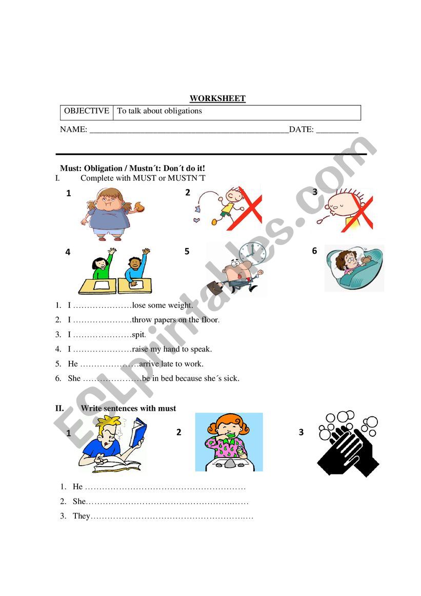 Must and have to worksheet