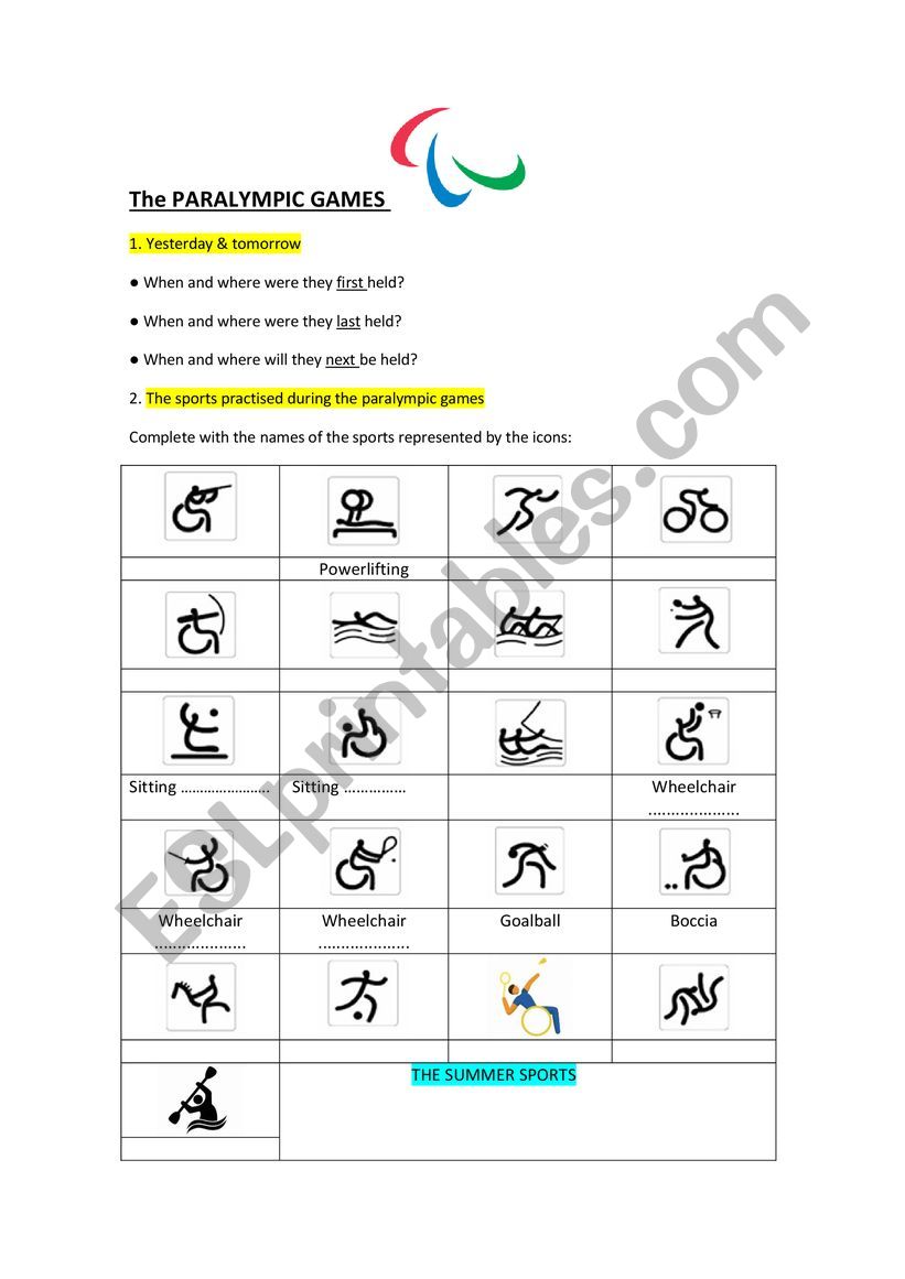 The Paralympic Games worksheet